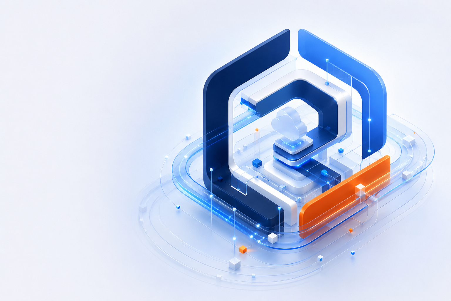 تصميم تجريدي لمنظومة سحابية مستوحى من هوية Rozon Cloud